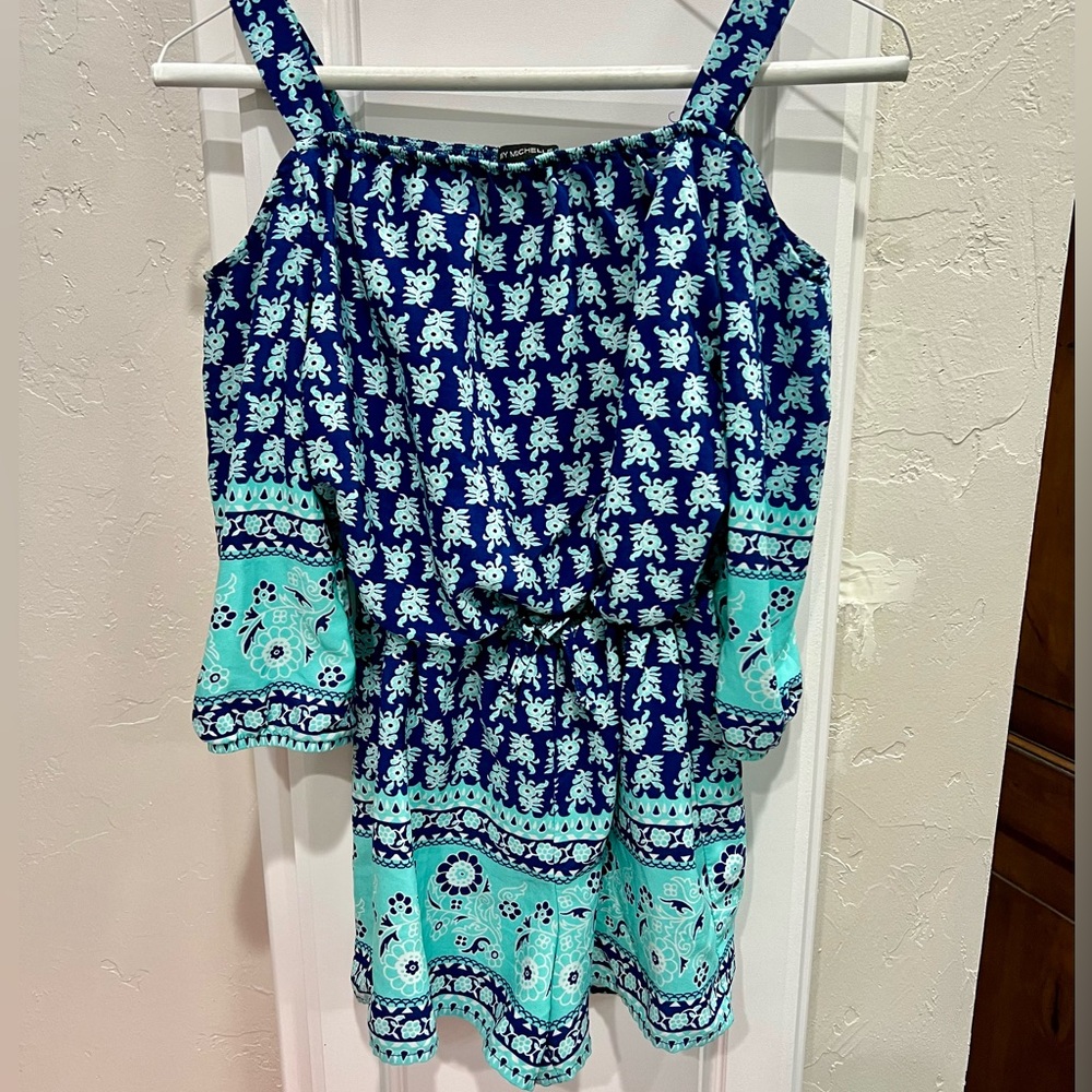 Romper summer girls turquoise boho cold shoulder